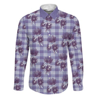 Purple Palaka Hawaii Family Matching Puletasi and Hawaiian Shirt Hawaiian Lehua Blossoms LT05 Dad's Shirt - Long Sleeve Purple - Polynesian Pride