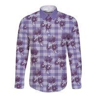Purple Palaka Hawaii Long Sleeve Button Shirt Hawaiian Lehua Blossoms