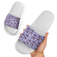 Purple Palaka Hawaii Slide Sandals Hawaiian Lehua Blossoms