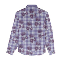 Purple Palaka Hawaii Women Casual Shirt Hawaiian Lehua Blossoms