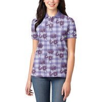 Purple Palaka Hawaii Women Polo Shirt Hawaiian Lehua Blossoms