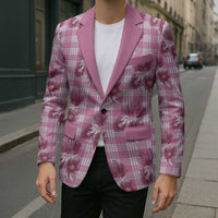 Pink Palaka Hawaii Blazer Hawaiian Lehua Blossoms