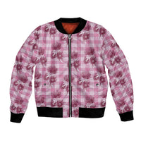 Pink Palaka Hawaii Bomber Jacket Hawaiian Lehua Blossoms