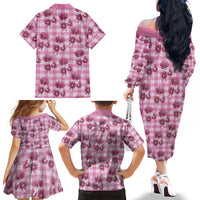 Pink Palaka Hawaii Family Matching Off The Shoulder Long Sleeve Dress and Hawaiian Shirt Hawaiian Lehua Blossoms LT05 - Polynesian Pride