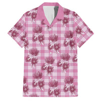 Pink Palaka Hawaii Family Matching Off Shoulder Maxi Dress and Hawaiian Shirt Hawaiian Lehua Blossoms LT05 Dad's Shirt - Short Sleeve Pink - Polynesian Pride