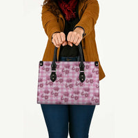 Pink Palaka Hawaii Leather Bag Hawaiian Lehua Blossoms