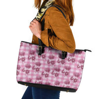 Pink Palaka Hawaii Leather Tote Bag Hawaiian Lehua Blossoms
