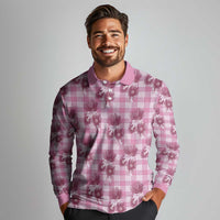 Pink Palaka Hawaii Long Sleeve Polo Shirt Hawaiian Lehua Blossoms