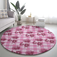 Pink Palaka Hawaii Round Carpet Hawaiian Lehua Blossoms