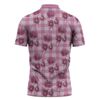 Pink Palaka Hawaii Zipper Polo Shirt Hawaiian Lehua Blossoms