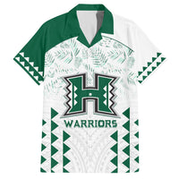 Custom Hawaii Football Family Matching Long Sleeve Bodycon Dress and Hawaiian Shirt Rainbow Warriors Kakau Pattern LT05 Dad's Shirt - Short Sleeve White - Polynesian Pride