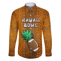 Custom Hawaii Honolulu Football Bowl Family Matching Mermaid Dress and Hawaiian Shirt Simple Style LT05 Dad's Shirt - Long Sleeve Brown - Polynesian Pride