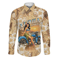 Aloha Hawaii Biker Family Matching Off Shoulder Short Dress and Hawaiian Shirt Ride To Paradise LT05 Dad's Shirt - Long Sleeve Beige - Polynesian Pride