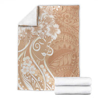 Polynesian Women's Day Blanket Brown Hibiscus Flowers With Polynesian Pattern