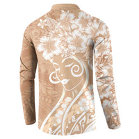 Polynesian Women's Day Button Sweatshirt Brown Hibiscus Flowers With Polynesian Pattern