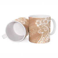 Polynesian Women's Day Ceramic Mug Brown Hibiscus Flowers With Polynesian Pattern