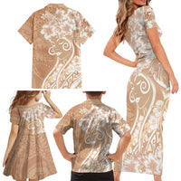 Polynesian Women's Day Family Matching Short Sleeve Bodycon Dress and Hawaiian Shirt Brown Hibiscus Flowers With Polynesian Pattern LT05 - Polynesian Pride