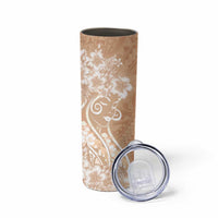 Polynesian Women's Day Skinny Tumbler Brown Hibiscus Flowers With Polynesian Pattern
