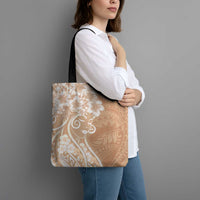 Polynesian Women's Day Tote Bag Brown Hibiscus Flowers With Polynesian Pattern