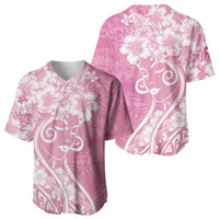 Polynesian Women's Day Baseball Jersey Pink Hibiscus Flowers With Polynesian Pattern