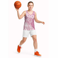 Polynesian Women's Day Basketball Jersey Pink Hibiscus Flowers With Polynesian Pattern