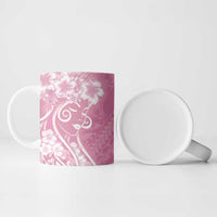 Polynesian Women's Day Ceramic Mug Pink Hibiscus Flowers With Polynesian Pattern
