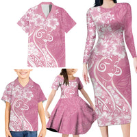 Polynesian Women's Day Family Matching Long Sleeve Bodycon Dress and Hawaiian Shirt Pink Hibiscus Flowers With Polynesian Pattern LT05 - Polynesian Pride