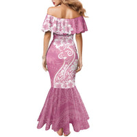 Polynesian Women's Day Family Matching Mermaid Dress and Hawaiian Shirt Pink Hibiscus Flowers With Polynesian Pattern LT05 - Polynesian Pride