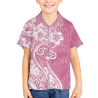Polynesian Women's Day Family Matching Mermaid Dress and Hawaiian Shirt Pink Hibiscus Flowers With Polynesian Pattern LT05 Son's Shirt Pink - Polynesian Pride