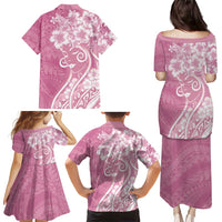 Polynesian Women's Day Family Matching Puletasi and Hawaiian Shirt Pink Hibiscus Flowers With Polynesian Pattern