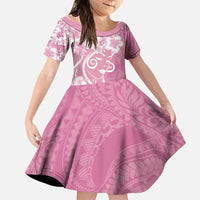 Polynesian Women's Day Family Matching Tank Maxi Dress and Hawaiian Shirt Pink Hibiscus Flowers With Polynesian Pattern LT05 Daughter's Dress Pink - Polynesian Pride