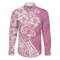Polynesian Women's Day Family Matching Tank Maxi Dress and Hawaiian Shirt Pink Hibiscus Flowers With Polynesian Pattern LT05 Dad's Shirt - Long Sleeve Pink - Polynesian Pride
