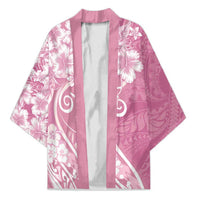 Polynesian Women's Day Kimono Pink Hibiscus Flowers With Polynesian Pattern
