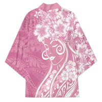Polynesian Women's Day Kimono Pink Hibiscus Flowers With Polynesian Pattern
