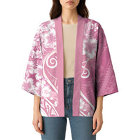 Polynesian Women's Day Kimono Pink Hibiscus Flowers With Polynesian Pattern