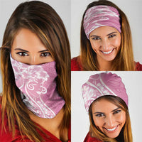 Polynesian Women's Day Neck Gaiter Pink Hibiscus Flowers With Polynesian Pattern