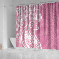 Polynesian Women's Day Shower Curtain Pink Hibiscus Flowers With Polynesian Pattern