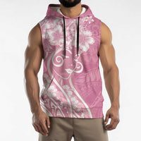 Polynesian Women's Day Sleeveless Hoodie Pink Hibiscus Flowers With Polynesian Pattern