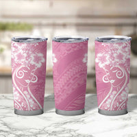 Polynesian Women's Day Tumbler Cup Pink Hibiscus Flowers With Polynesian Pattern