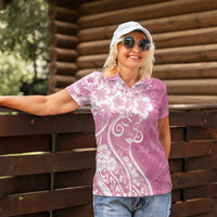 Polynesian Women's Day Women Polo Shirt Pink Hibiscus Flowers With Polynesian Pattern