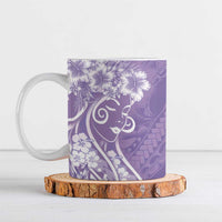 Polynesian Women's Day Ceramic Mug Purple Hibiscus Flowers With Polynesian Pattern