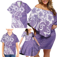 Polynesian Women's Day Family Matching Off Shoulder Short Dress and Hawaiian Shirt Purple Hibiscus Flowers With Polynesian Pattern LT05 - Polynesian Pride