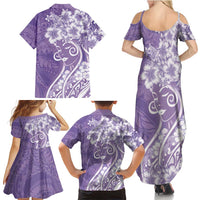 Polynesian Women's Day Family Matching Summer Maxi Dress and Hawaiian Shirt Purple Hibiscus Flowers With Polynesian Pattern LT05 - Polynesian Pride