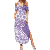 Polynesian Women's Day Family Matching Summer Maxi Dress and Hawaiian Shirt Purple Hibiscus Flowers With Polynesian Pattern LT05 Mom's Dress Purple - Polynesian Pride