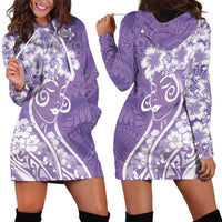 Polynesian Women's Day Hoodie Dress Purple Hibiscus Flowers With Polynesian Pattern