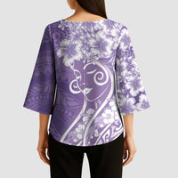 Polynesian Women's Day Kimono Sleeve Blouse Purple Hibiscus Flowers With Polynesian Pattern