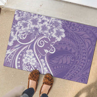 Polynesian Women's Day Rubber Doormat Purple Hibiscus Flowers With Polynesian Pattern