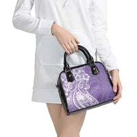 Polynesian Women's Day Shoulder Handbag Purple Hibiscus Flowers With Polynesian Pattern