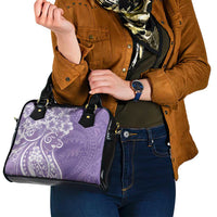 Polynesian Women's Day Shoulder Handbag Purple Hibiscus Flowers With Polynesian Pattern