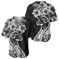 Polynesian Women's Day Baseball Jersey Black Hibiscus Flowers With Polynesian Pattern